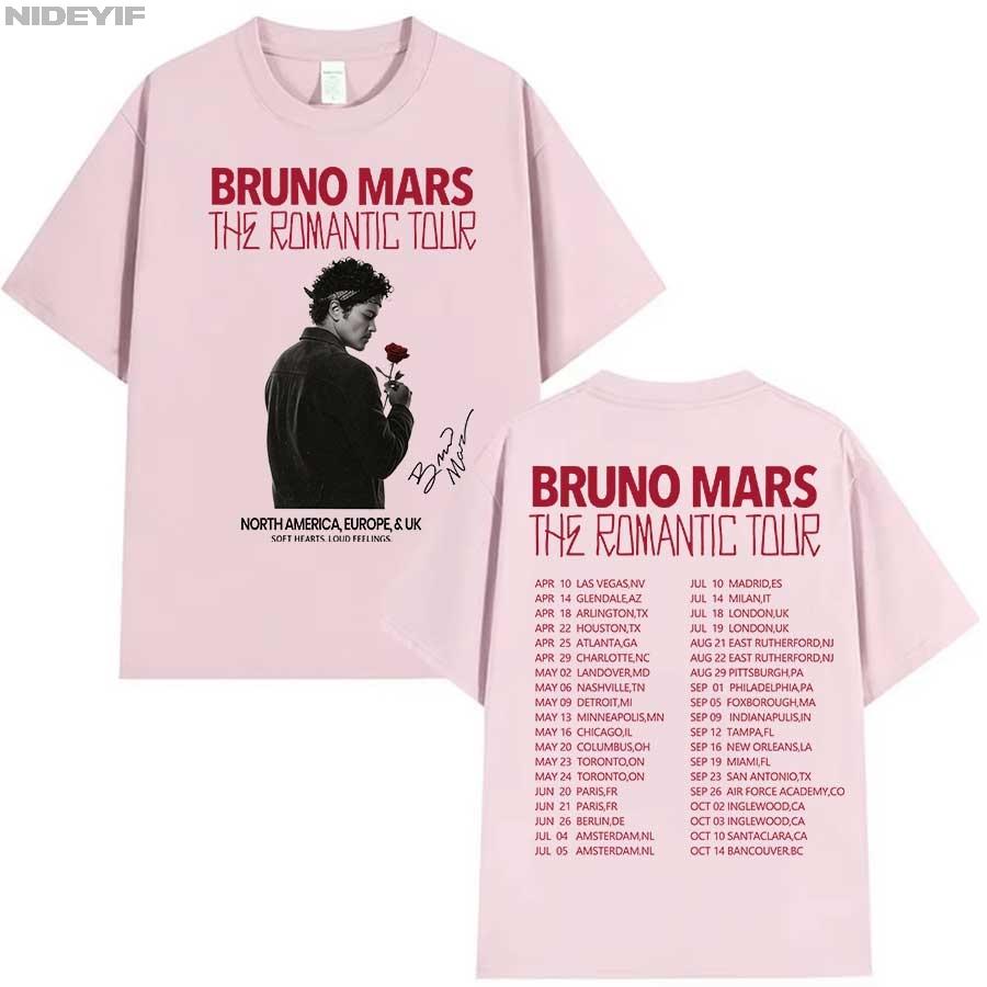 Bruno Mars The Romantic Tour T-Shirt für Herren Damen Hiphop Streetwear Oversized Tops Baumwoll-T-Shirt BM5