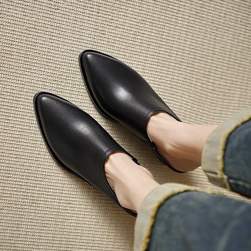 Fashion 2025 New Spring Summer Genuine Leather Mules High Heels Women Shoes Pointed Toe Women Pumps Fashion Shoes for Women Ladies Shoes