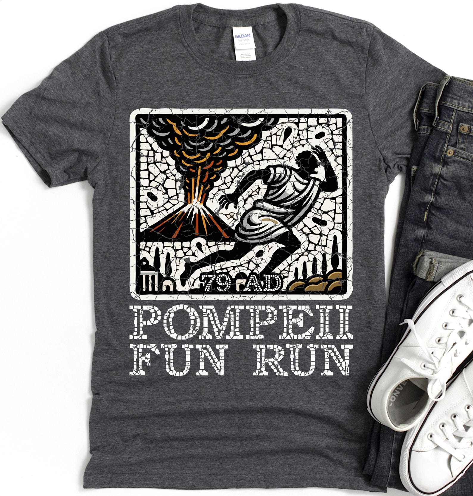 Pompeii Fun Run Volcano T-Shirt | Mount Vesuvius Eruption Tee XL