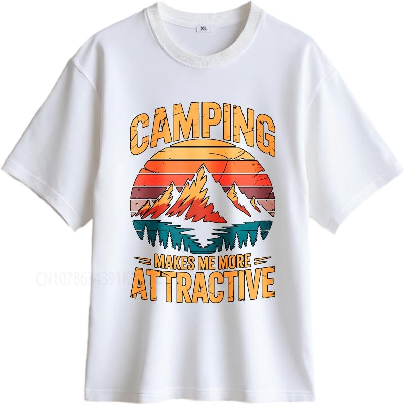 Unisex Summer Unisex T Shirt Camping Makes Me More Attractive Mountain Sunset Design Short Sleeve Adult Oneck Tshirt