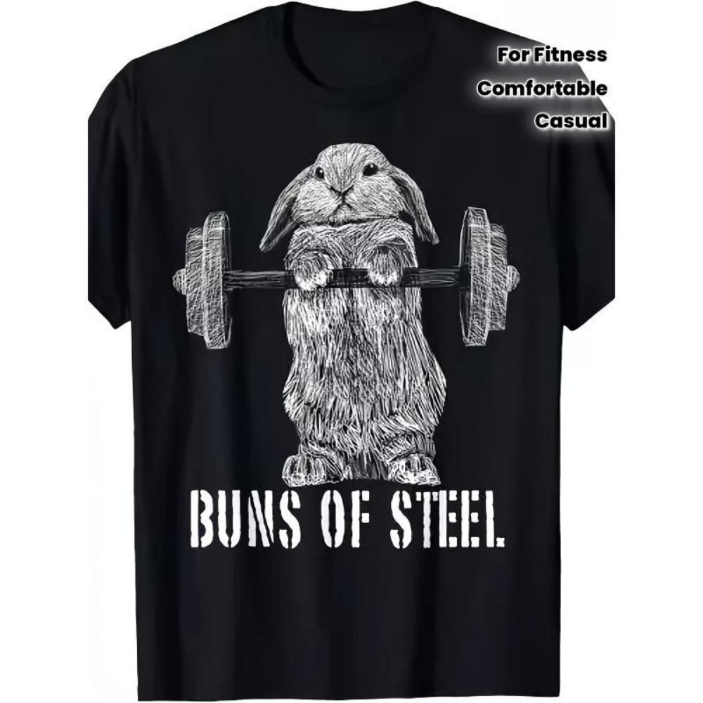 European Sizes Men S Funny Buns of Steel Bunny Rabbit Weightlifting Graphic T-Shirt - Gym Humor Workout Tee S
