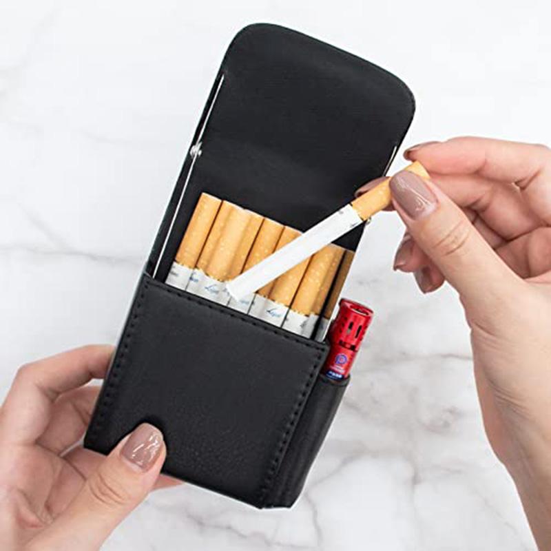 Portable PU Leather Cigarette Case Cover Gas Lighter Holder Box Waist Pocket Pack Belt Bag Smoking Accessories Gadgets for Men