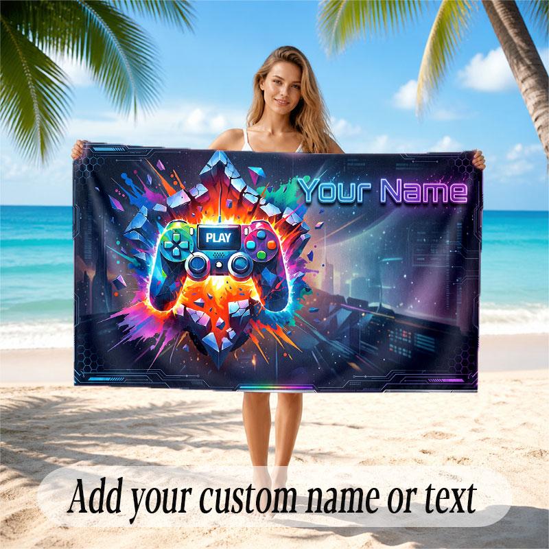 City Cyberpunk Theme Soft Beach Towel Personalized Custom Name Text Towel Portable for Beach Pool Travel