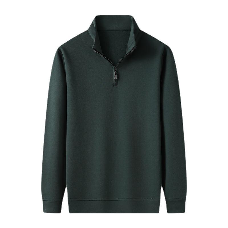 Men's Half Zipper Sweater Spring and Autumn Youth Solid Color Stand Collar Pullover Long Sleeve T-shirt Loose Casual Top