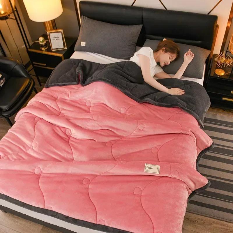 2025 NEW Winter Keep Warm Wool Throw Blanket for Sofa Winter Blanket King Size Home Warm Plaid Comforter Bedspread Bedding Sheet