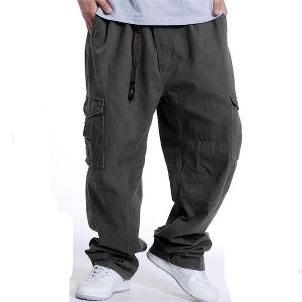 Pantaloni Larghi Taglie Forti Uomo Multitasche Pantaloni Lunghi Tattici Cargo Escursionismo Kaki Pantaloni Casual