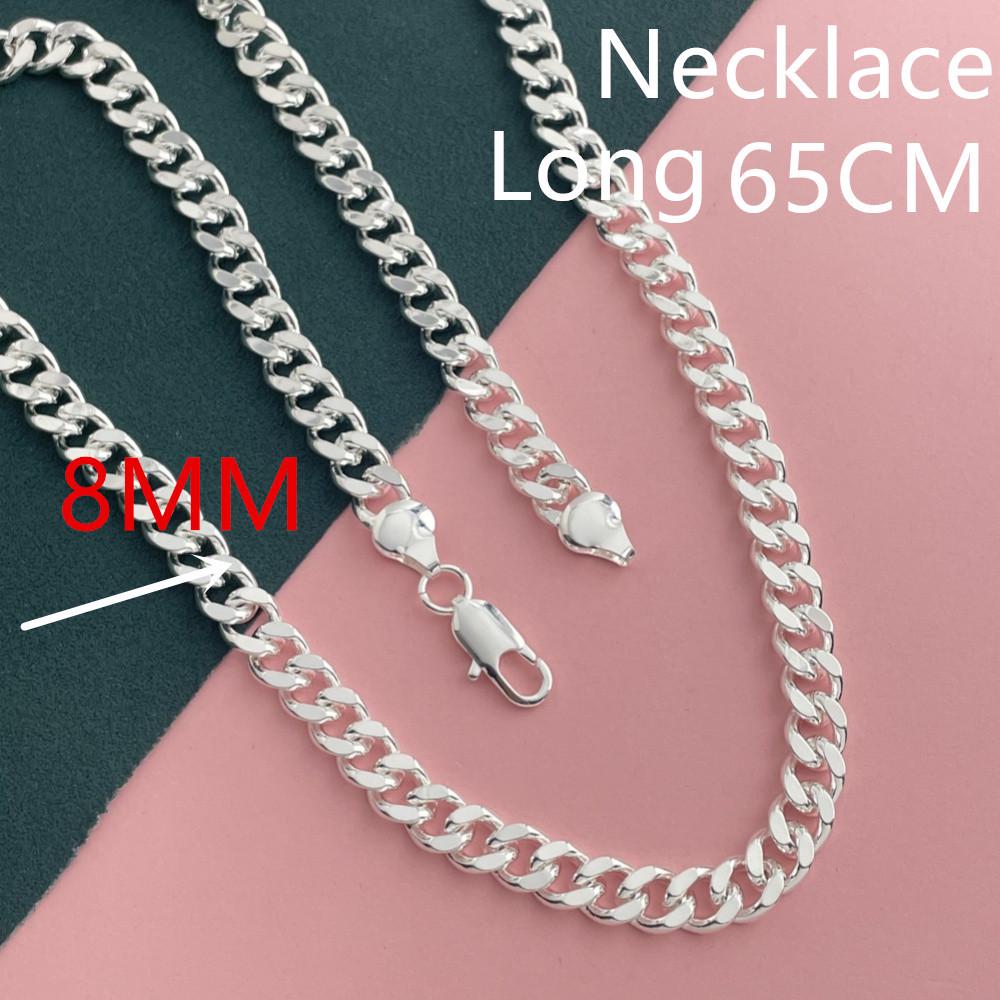 Trendy 8MM Silver-Plated Copper Cuban Necklace - Popular European, American, and Korean Style Available in 18-26 Inches.