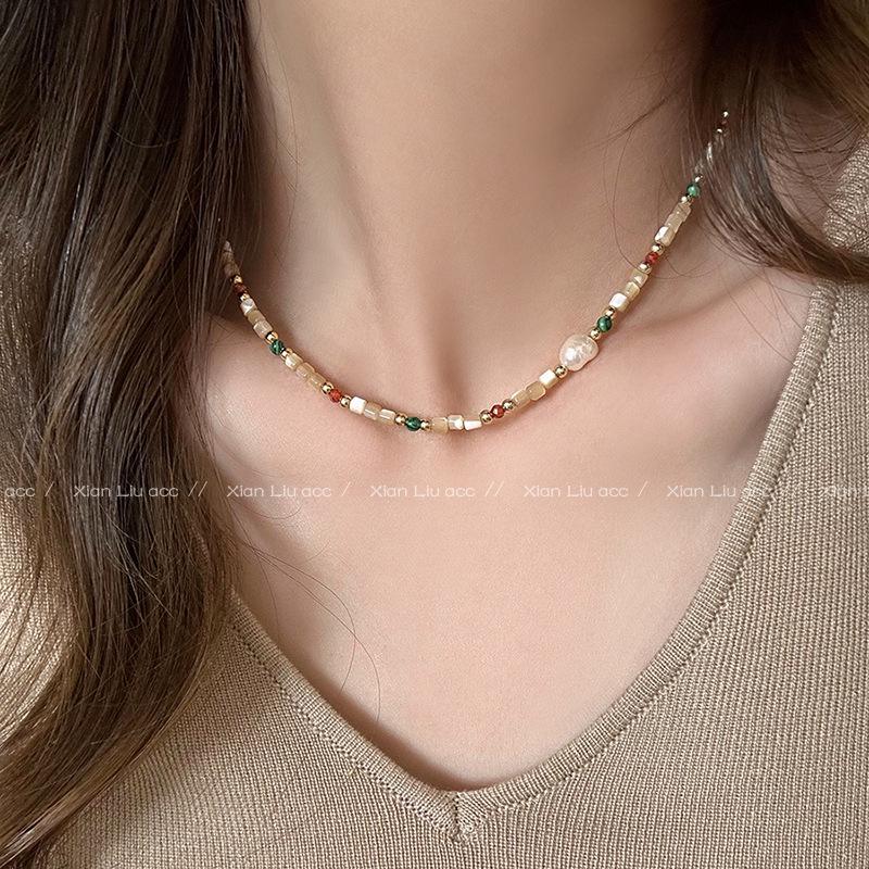 Dopamin Stein & Perle Schlüsselbeinkette - 2025 Luxus Perlenchoker für Frauen