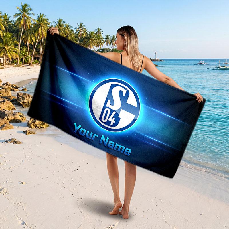 Schalke 04 FC Benutzerdefiniertes Strandtuch, Personalisierter Name Textdruck, Fußballlogo Weiches Schnelltrocknendes Handtuch Urlaubsgeschenk