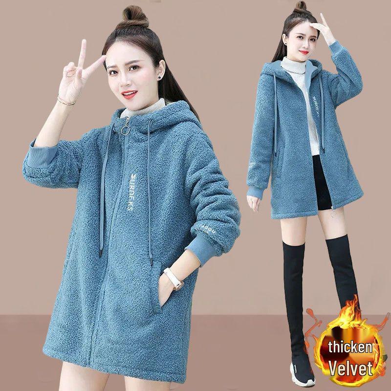 Lambswool Coat for Women: Plus Velvet, Thick, Mid-Length, 2025 Autumn/Winter Korean Style, Loose Cardigan Fashionable Top