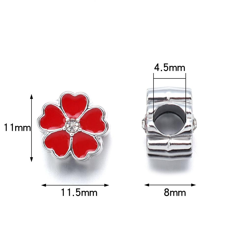 5pcs/lot Alloy Big Hole Beads Colorful Five Petal Flower Loose Bead For DIY Exquisite Bracelet Necklace Jewelry Making Wholesale