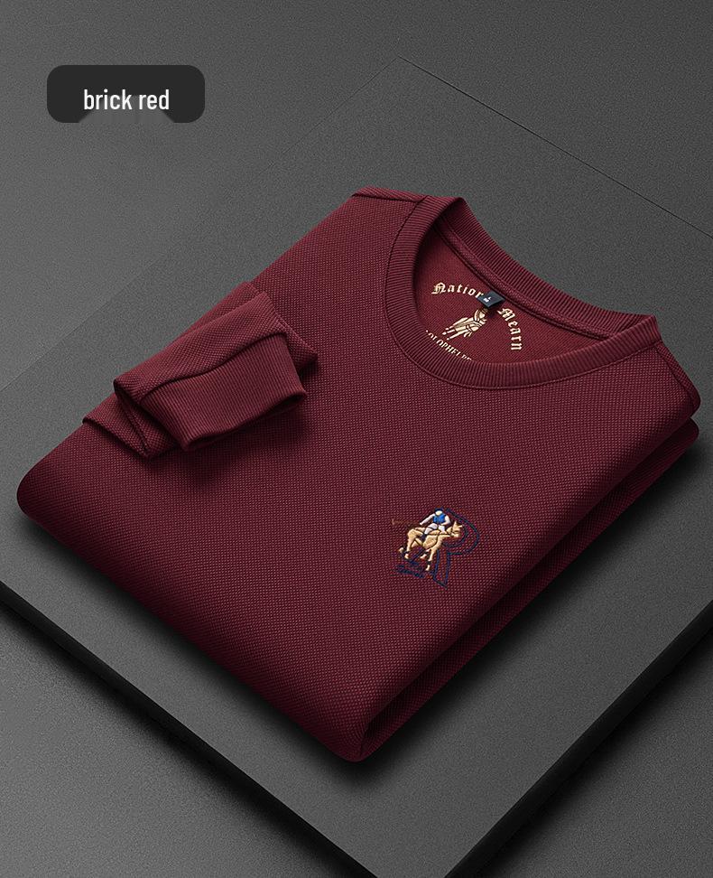 Python Dragon 2026 Autumn/Winter Men's Embroidered Waffle Round Neck Sweatshirt - Heavyweight Pullover for Middle-aged and Young