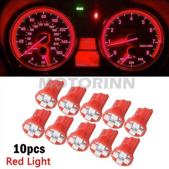 10x Red T10 W5W 168 194 4-SMD LED Dash Instrument Cluster Gauge Light Lamp Bulb-
