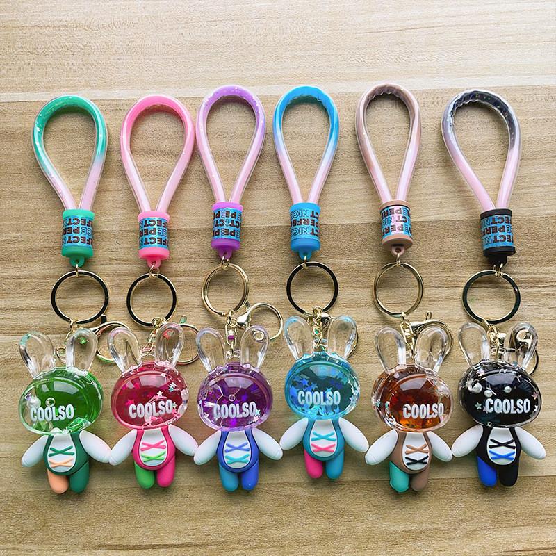 Adorable Acrylic Sand Flow Bunny Keychain Cute Couples Car Bag Key Accessory Gift