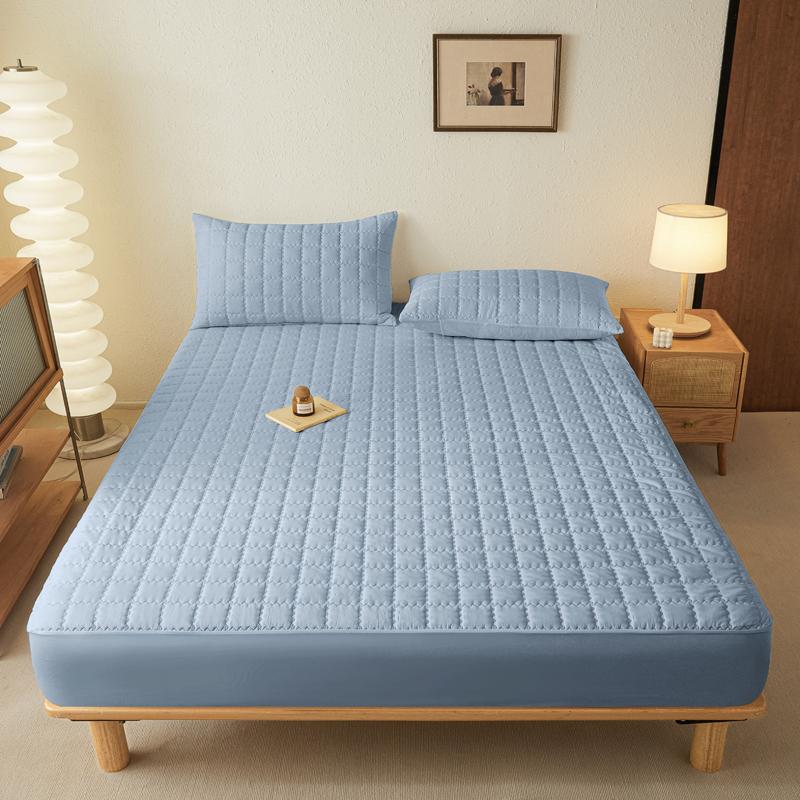 1 Simple Modern Square Waterproof Laminated Fitted Sheet, Solid Color Bed Cover For Bedroom, Bedding(Excluding Pillowcase)