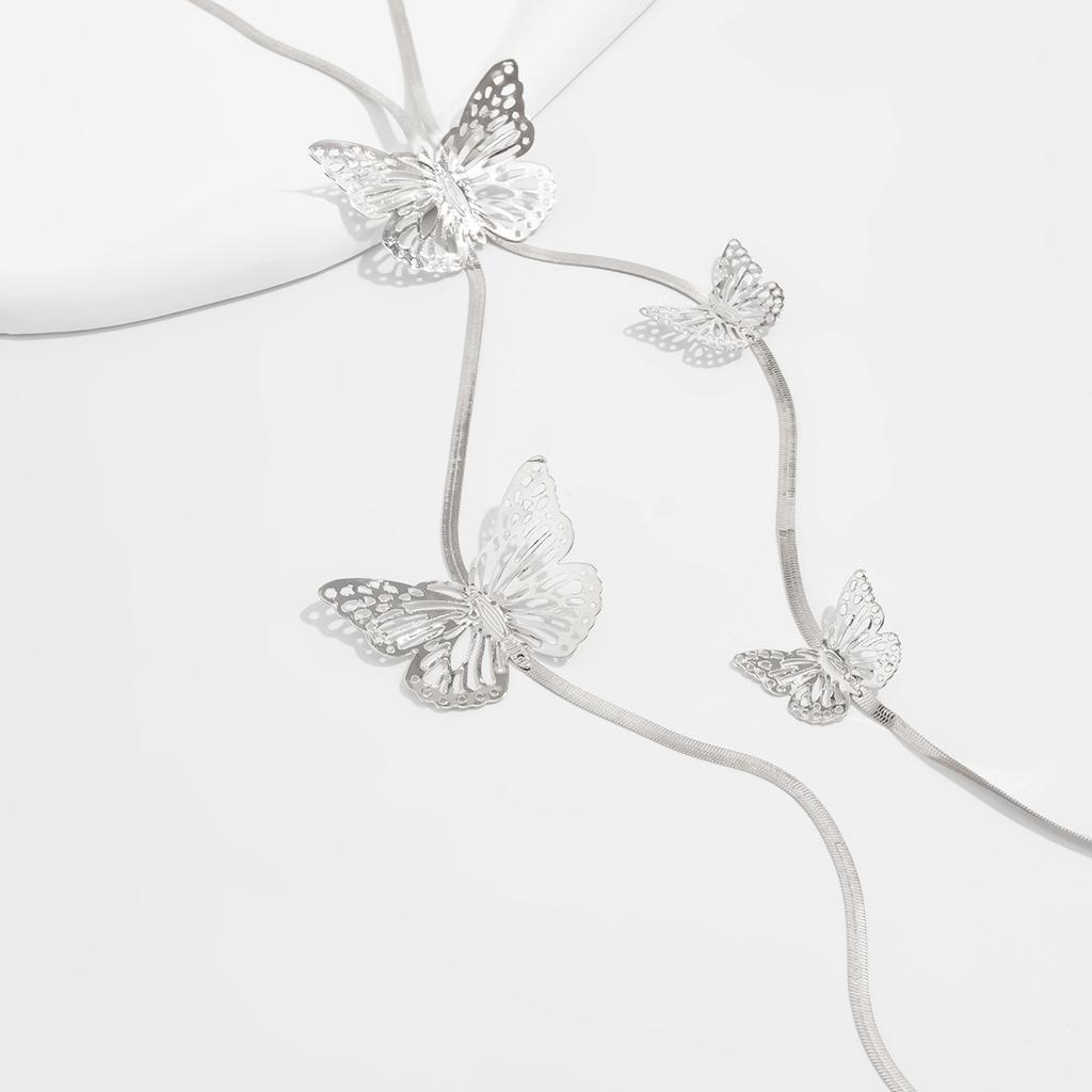 Niche Three-dimensional Feeling Flower Pearl Long Necklace Temperament Hundred Matching Butterfly Snake Bone Chain Necklace