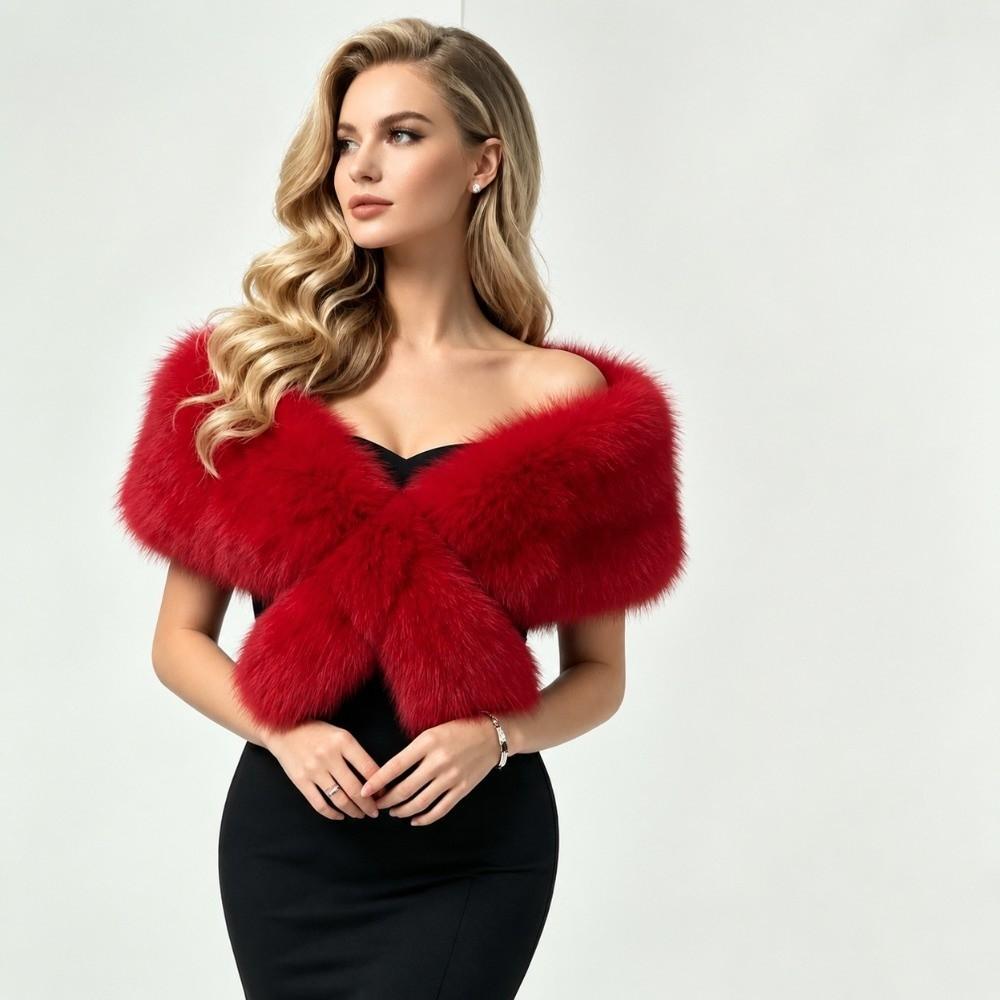 Multicolor Faux Fur Shawl Thick Bridal Stole Fashionable Winter Fur Wrap Evening Party