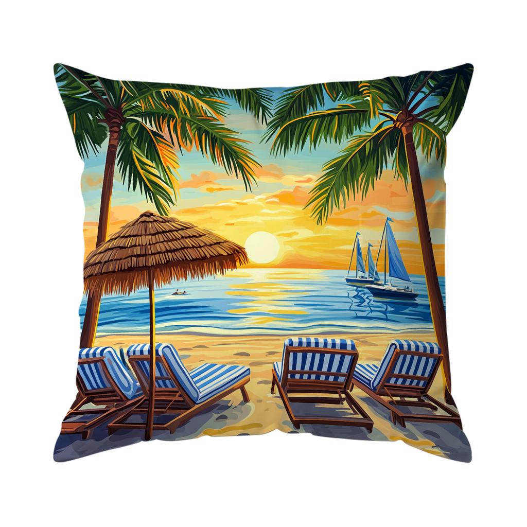 Pcs Tropical Beach Sunset Scenery Singlesided Printed Pillowcase Cushion Coversuitable For Living Roombedroomcar Decoration