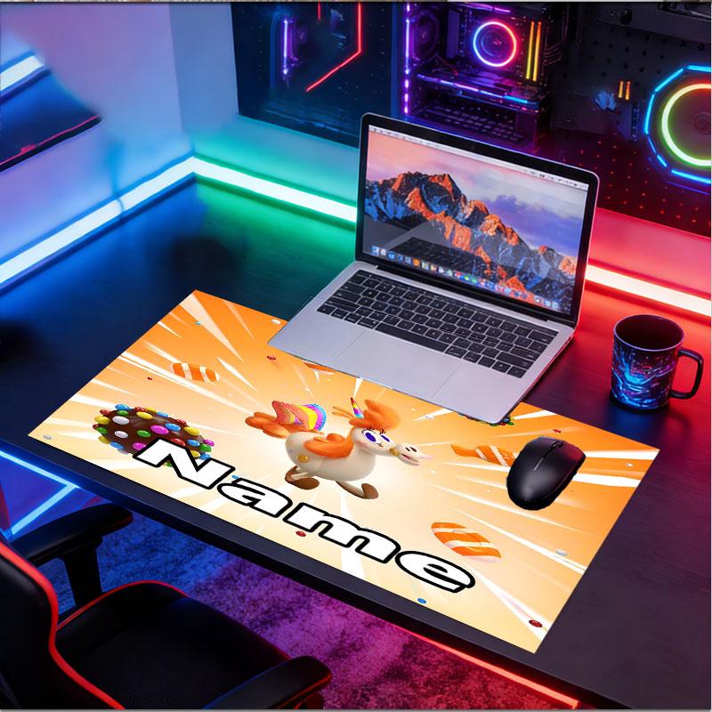 Custom Name Personalized Candy Crush Saga Pattern Mousepad, Laptop PC Desk Mat, Decorative Desk Mat for Home Keyboard Pad Gift