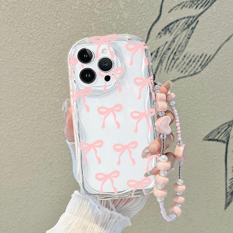 Cute Bow Chain Hanging Rope Case For Xiaomi Redmi Note 14 12 13 Pro Plus 12S 11 10S 11S 10 Redmi A5 13C 14C 12C A3 Wavy Fundas