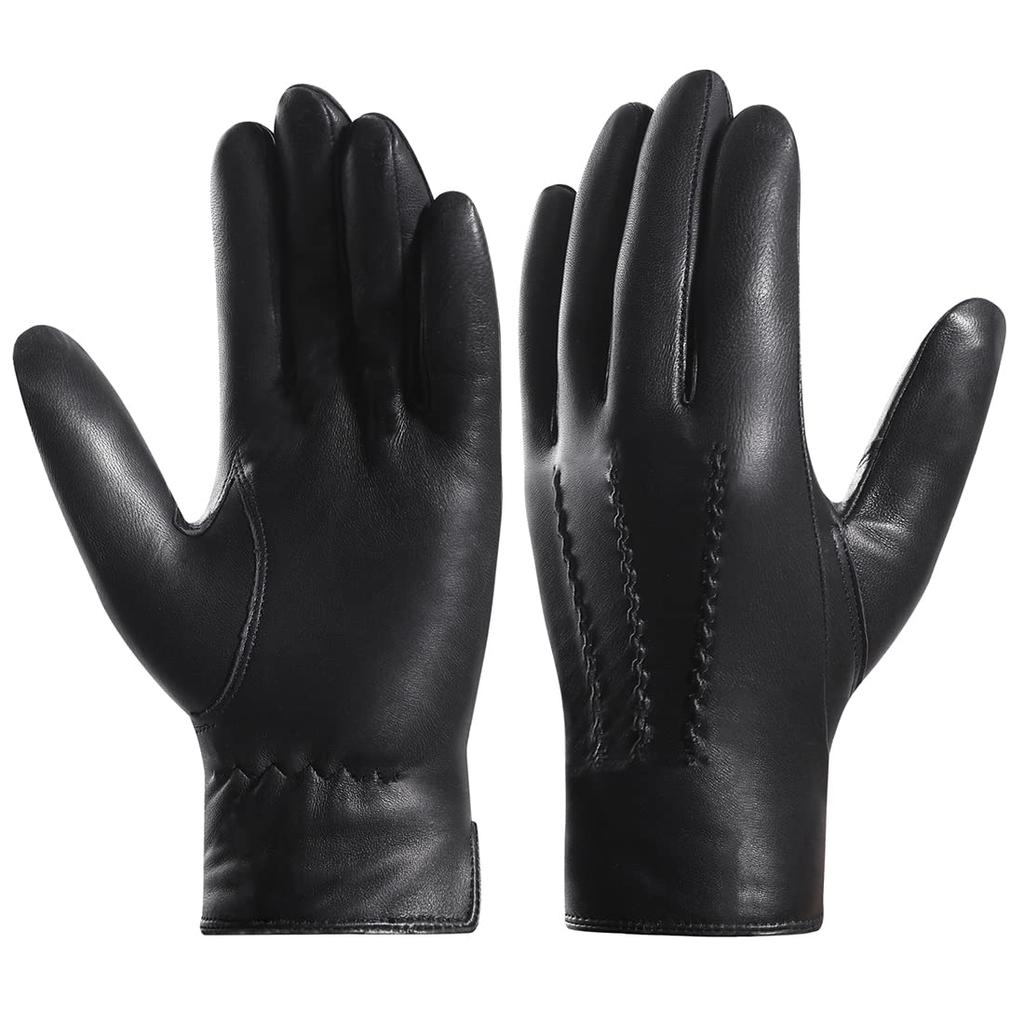 Harssidanzar Luxury Italian Sheepskin Leather Gloves with Cashmere Stitching for Size XS Men's Warmth, Black,
