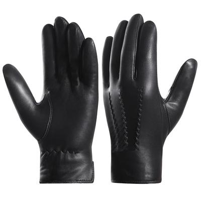 Harssidanzar Luxuriöse Italienische Lammlederhandschuhe mit Kaschmir-Nähten für Perfekte Wärme, Fahren, Größe M Herren, Schwarz,
