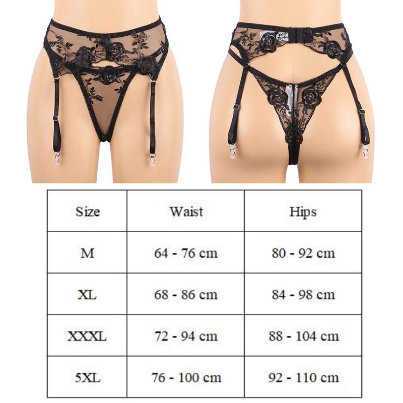Großgröße Netz Durchsichtiges Strumpfband Mit Tanga Damen Sexy Unterwäsche Stickerei Blumiges Strumpfband Hosenträgergürtel Für Strümpfe