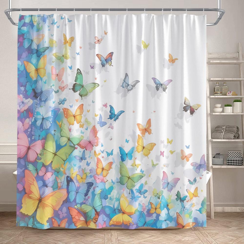 Floral Butterflies Shower Curtains Pink Blue Rustic Flowers Butterfly Plant Polyester Fabric Home Bathroom Curtain Bathtub Decor