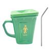 Funny Toilet Coffee Mug Novelty Shaped Mug Squatting Pan Ceramic Water Cup with Straw Adult Humor Gift for Office Home Use