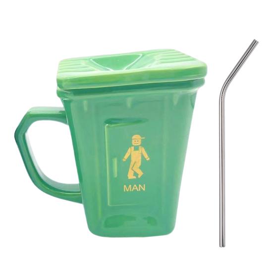 Funny Toilet Coffee Mug Novelty Shaped Mug Squatting Pan Ceramic Water Cup with Straw Adult Humor Gift for Office Home Use