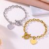 Retro Heart OT Buckle Thick Chain Stainless Steel Engravable Couple Bracelet