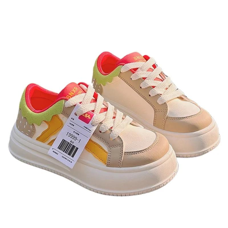 2024 Fashion Women's Shoes Cross Lacing Women's Vulcanize Shoes Hot Sale Color Matching New Round Head Classic Casual Shoes