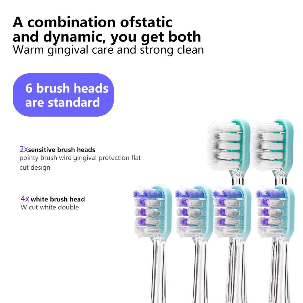 Electric Toothbrush Sonic Cleaning Dental Care Rechargeable Electric Toothbrush with 6 Standard Brush Heads