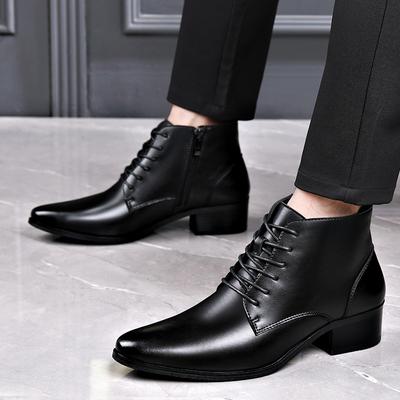 Mens Casual Business Office Formal Dress Chelsea Boots Shoes Genuine Leather Boot Black Ankle Lace Up Botas Hombre Chaussure