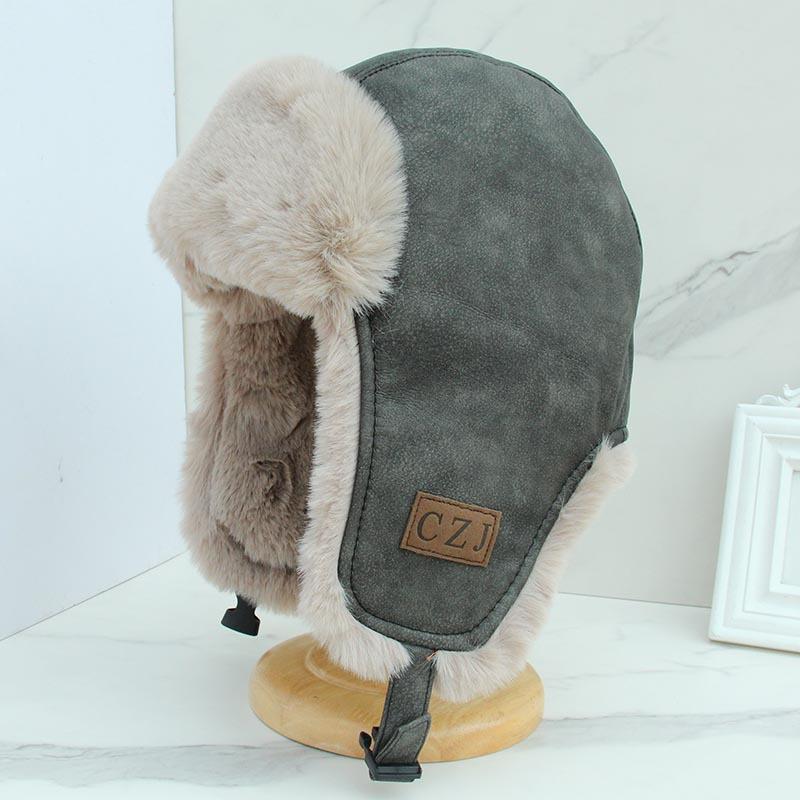 Lei Feng Hat Women's Autumn and Winter Thickened Plush Hat Delicate and Soft Pu Leather Ear Protectors Cycling Pilot Hat Men