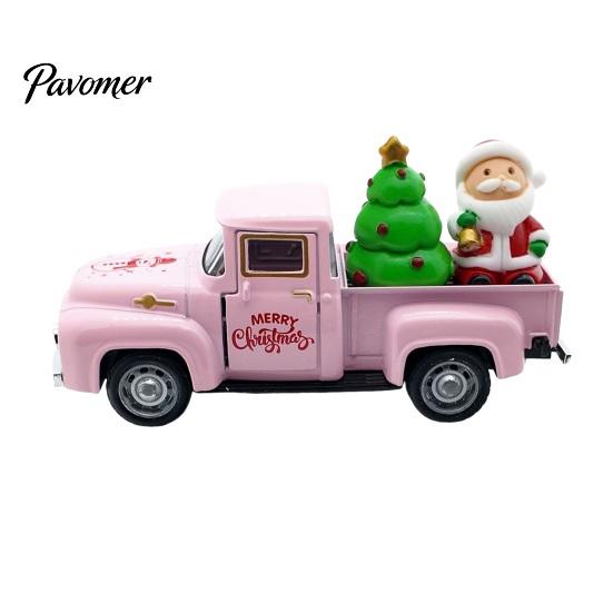 Red Truck Figurine Christmas Pickup Figurine, Vintage Car Statue with Santa Claus, Holiday Ornament Tree, Snowman, Miniature Alloy Vehicle for