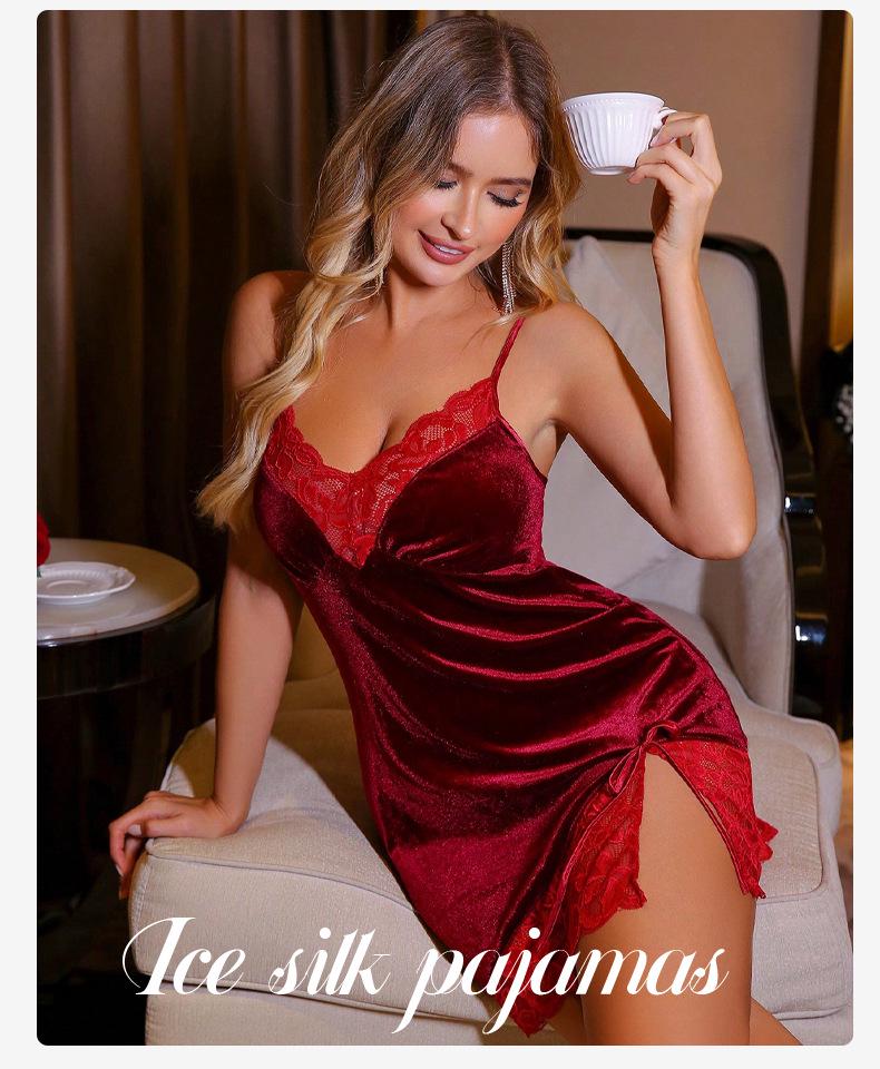 2025 Velvet Deep V Backless Nightgown: Elegant European & American Style for Women