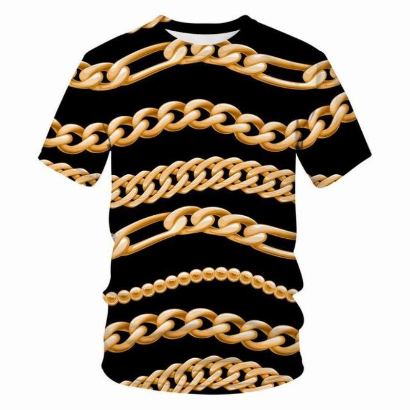 Luxusní 3d tričko s potiskem Ležérní letní styl Módní potisk Tričko s krátkým rukávem Ženy Top Chain Streetwear Volné tričko 6xl