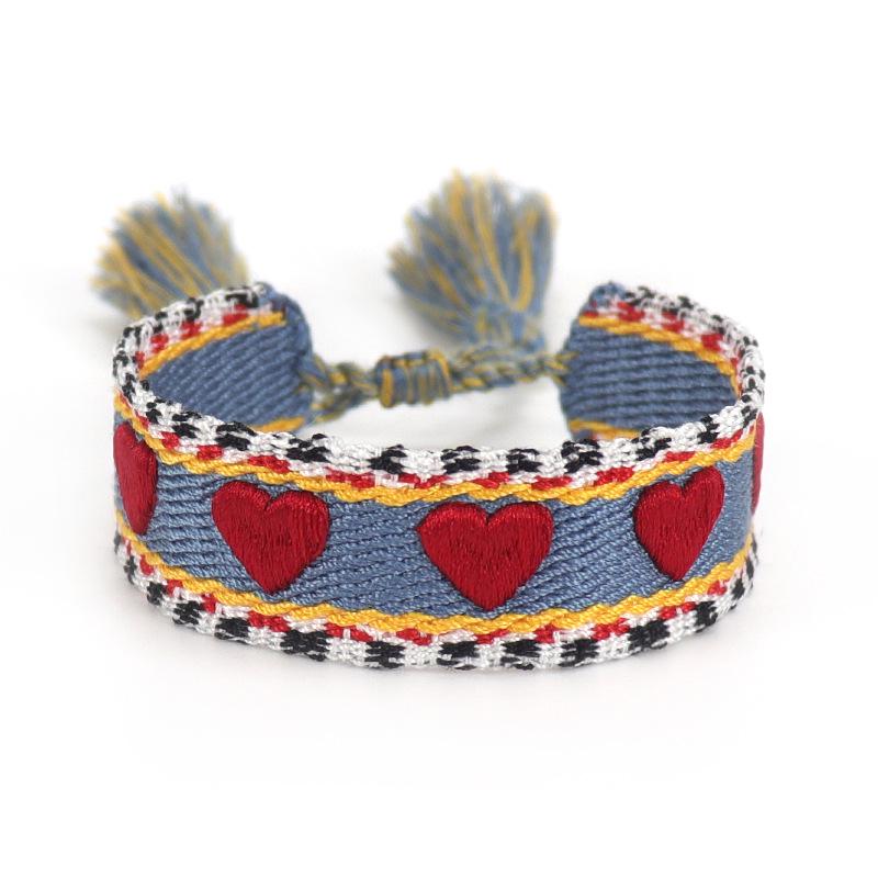 Handmade European Style Embroidered Love Bracelet with Tassels for Girls