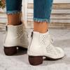 Women'S Breathable Cut-Out Chunky Heel Ankle Boots - Soft Synthetic Cover Round Toe Lace-Up Boots with Thick Rubber Sole for Casual & Formal Outfits