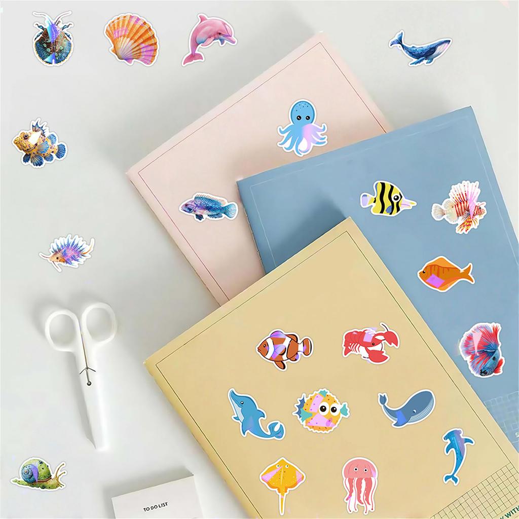 200pc Cartoon Life Stickers, Gold Foil Gift Box, Jellyfish And Dolphin Children's Gift Stationery Stickers