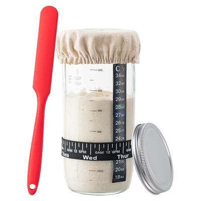 Sauerteig-Starter-Glas-Set 24oz 730ML Glas Sauerteigbrot Backzubehör Fermentationsset mit datumsmarkiertem Fütterungsband JT430