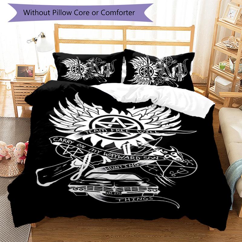 Supernatural 3pcs Bedding Set Duvet Cover Closure Includes 1 Duvet Cover & 2 Pillowcases for All Seasons Bedroom Home Dorm Decor
