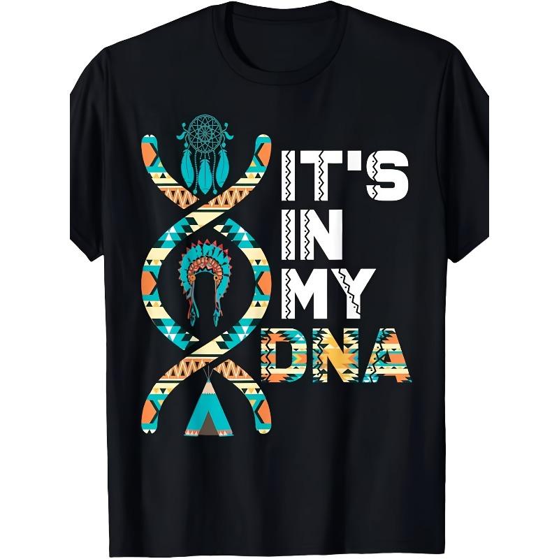 

European sizes Native American Pride Men S T-Shirt - It S In My DNA Graphic with Feather Design, Breathable, Casual Round Neck Tee, 4XL чорний