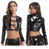 Women Shiny Wetlook Leather Lingerie Set Erotic Glossy Latex Boxer Sexy Below Opening Crotch Leather Tops Porn Breast Exposed Lingerie Sets