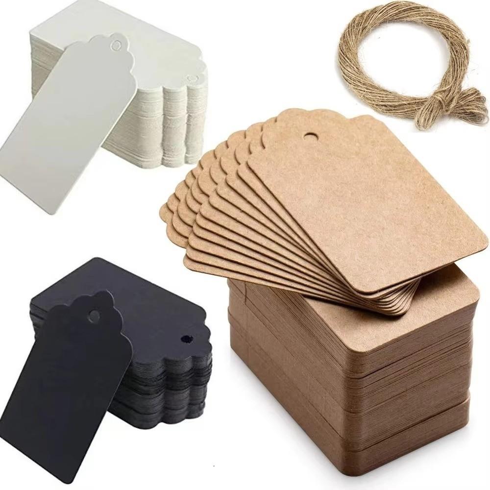 100Pcs Handmade DIY Scallop Label with String Kraft Paper Hang Tags Packaging Label Crafts