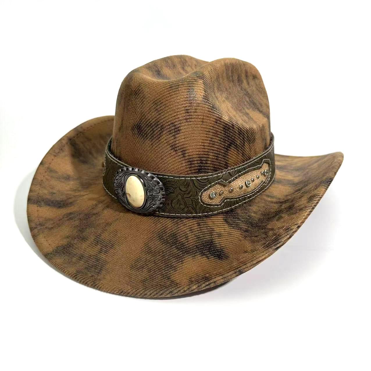 Западная ковбойская шляпа Цилиндр Подарок Винтажная фетровая шляпа Тибетская мужская и женская джазовая шляпа M（56-58cm）