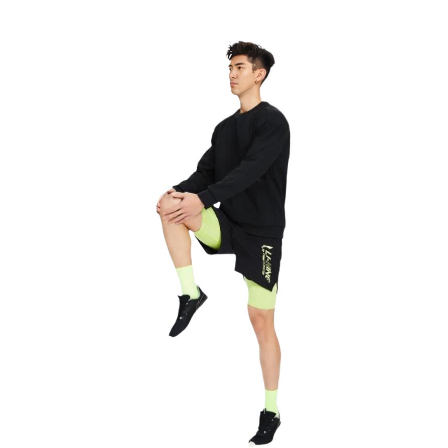 Li-Ning Fitness Series 3D Tailored Solid Crew Neck Sweatshirt Men Tops Black AWDS007-1