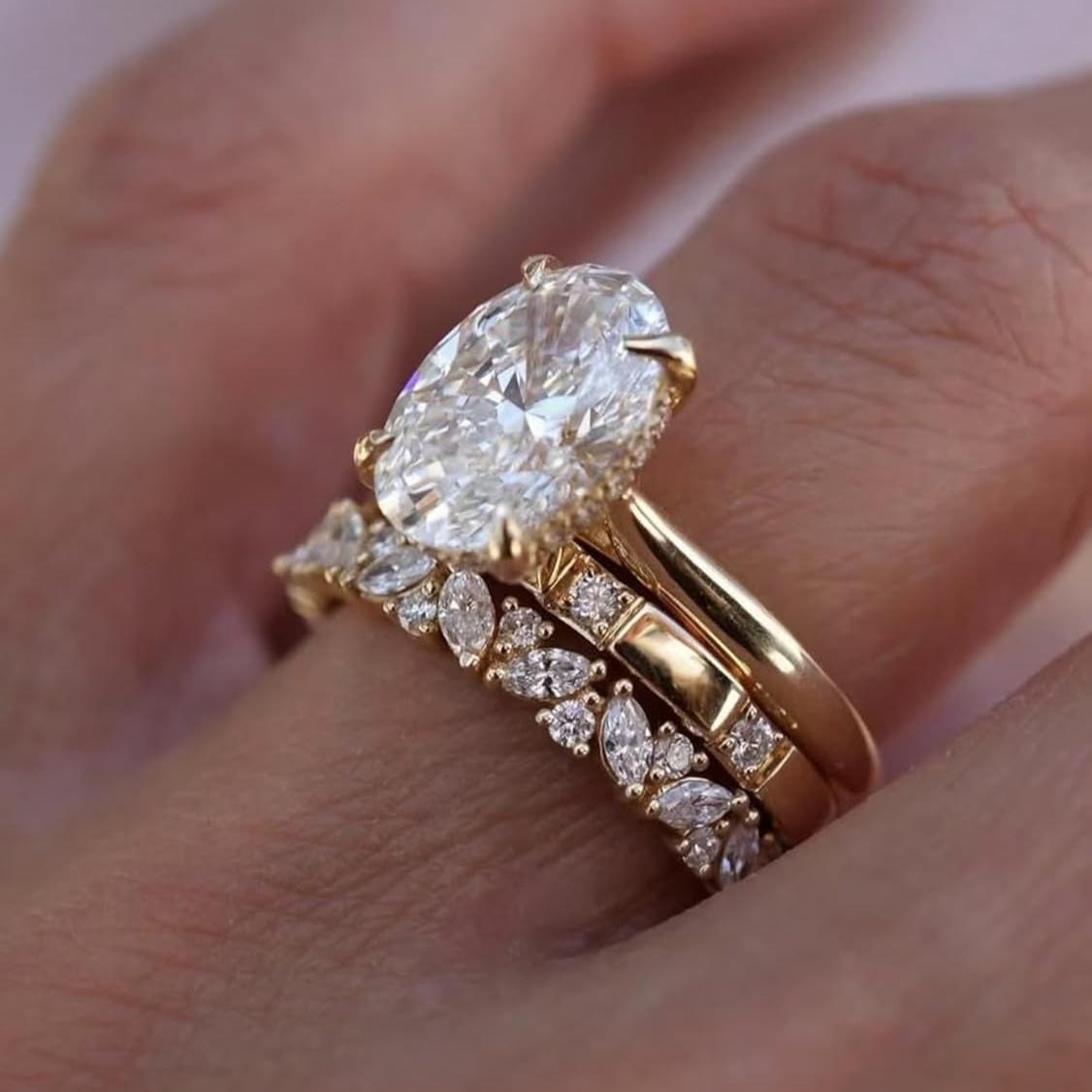 

3pcs Oval Moissanite Bridal Set 8x12mm 4.5CT - Stackable Wedding Rings Fine Jewelry for Women, 925 Silvery Luxury Trio 9