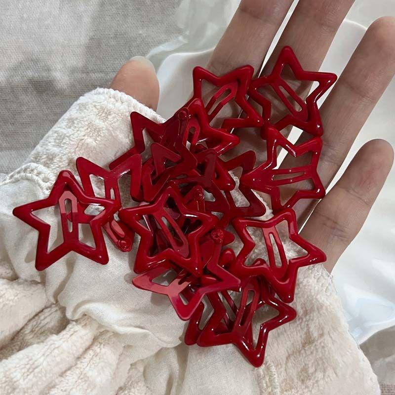 10Pcs Red Star Snap Clip for Girl Waterdrop Barrettes Black Hairpin Women Silver Hair Clip Accessories Kawaii BB Clip New Sweet
